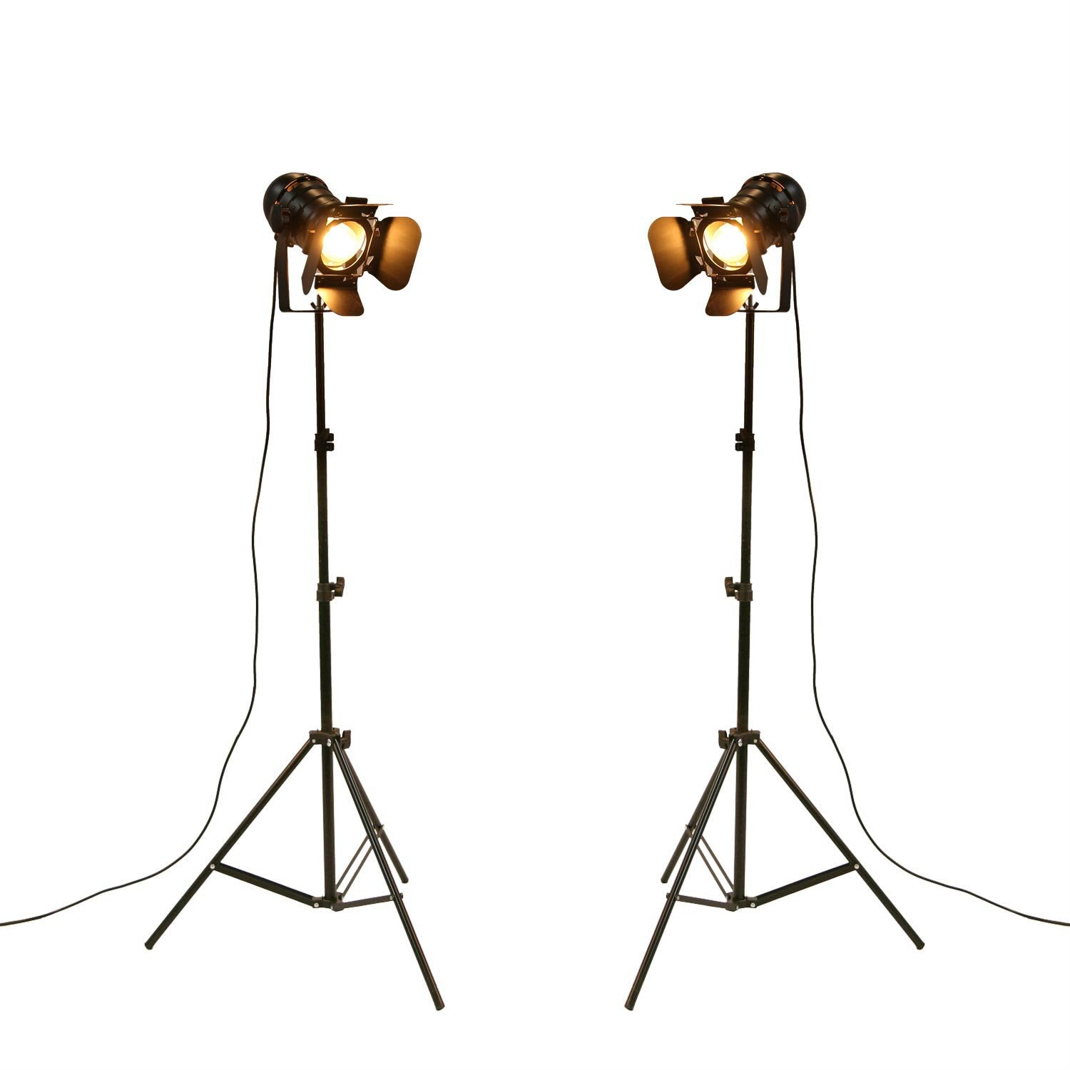 XIHOME Vintage Industrial Tripod Floor Lamp, Adjustable, 5m Cable, Black, Pack of 2