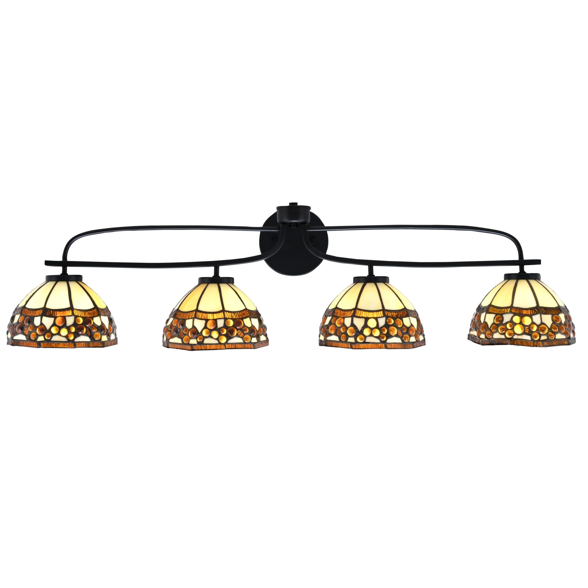Cavella 4 Light Bath Bar Shown In Matte Black Finish With 7" Roman Jewel Art Glass