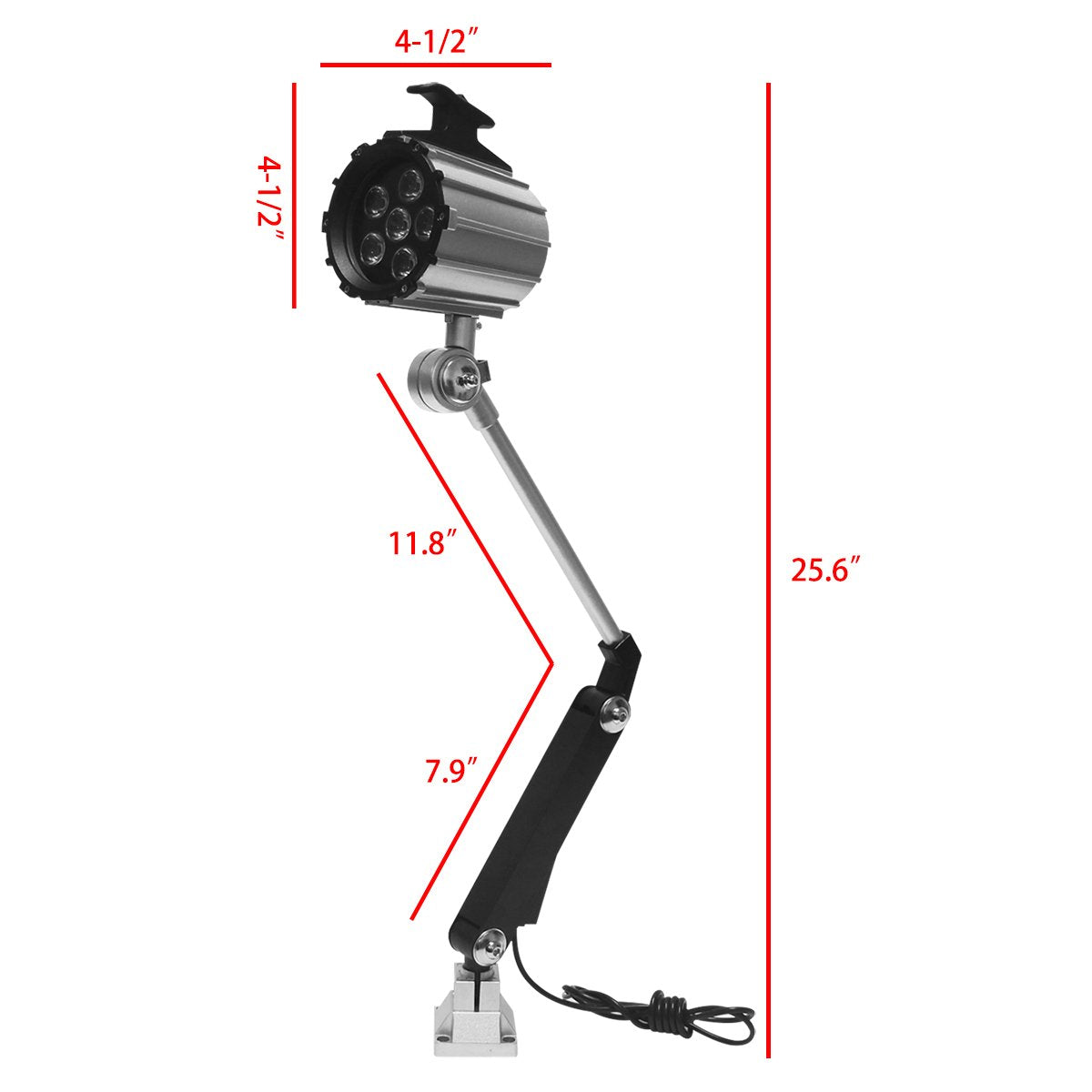 Wisamic LED Work Light for Lathe, CNC Milling Machine, Drilling Machine, Aluminum Alloy, 12W 110V-220V, Flexible Arm, Adjustable