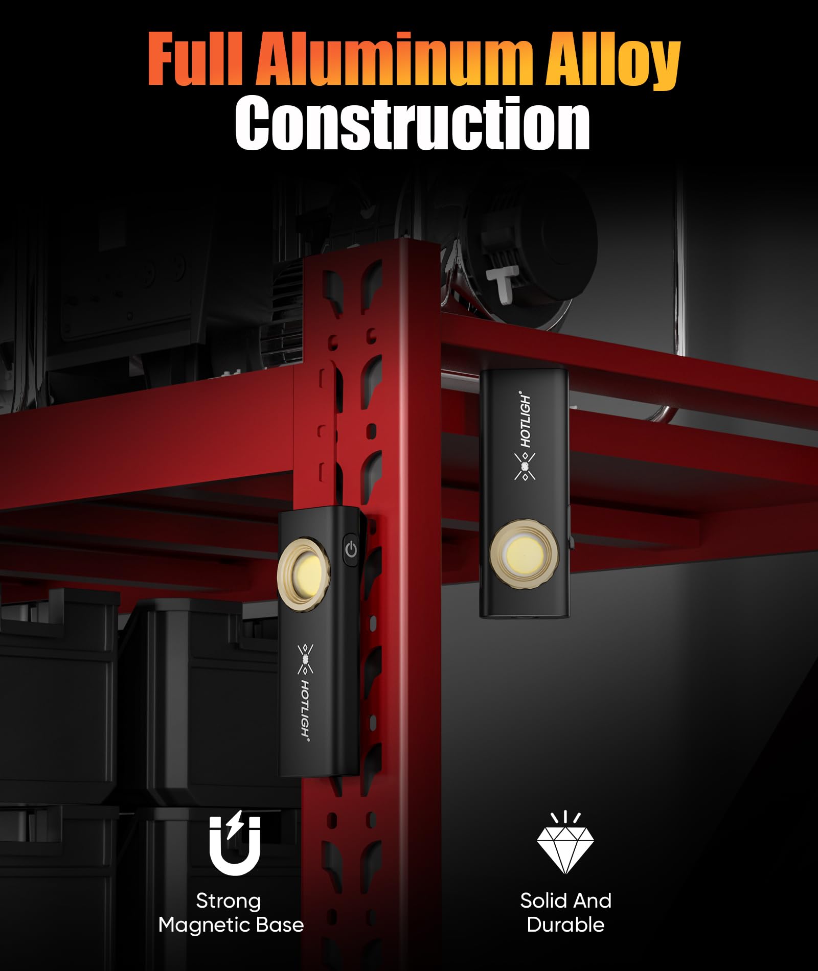 Hotligh Slim Magnetic Work Light - 1000 Lumens Led Work Light Rechargeable With Two Magnetic Bases Design, Flat Flashlight For Car Repairing/Camping/Emergency