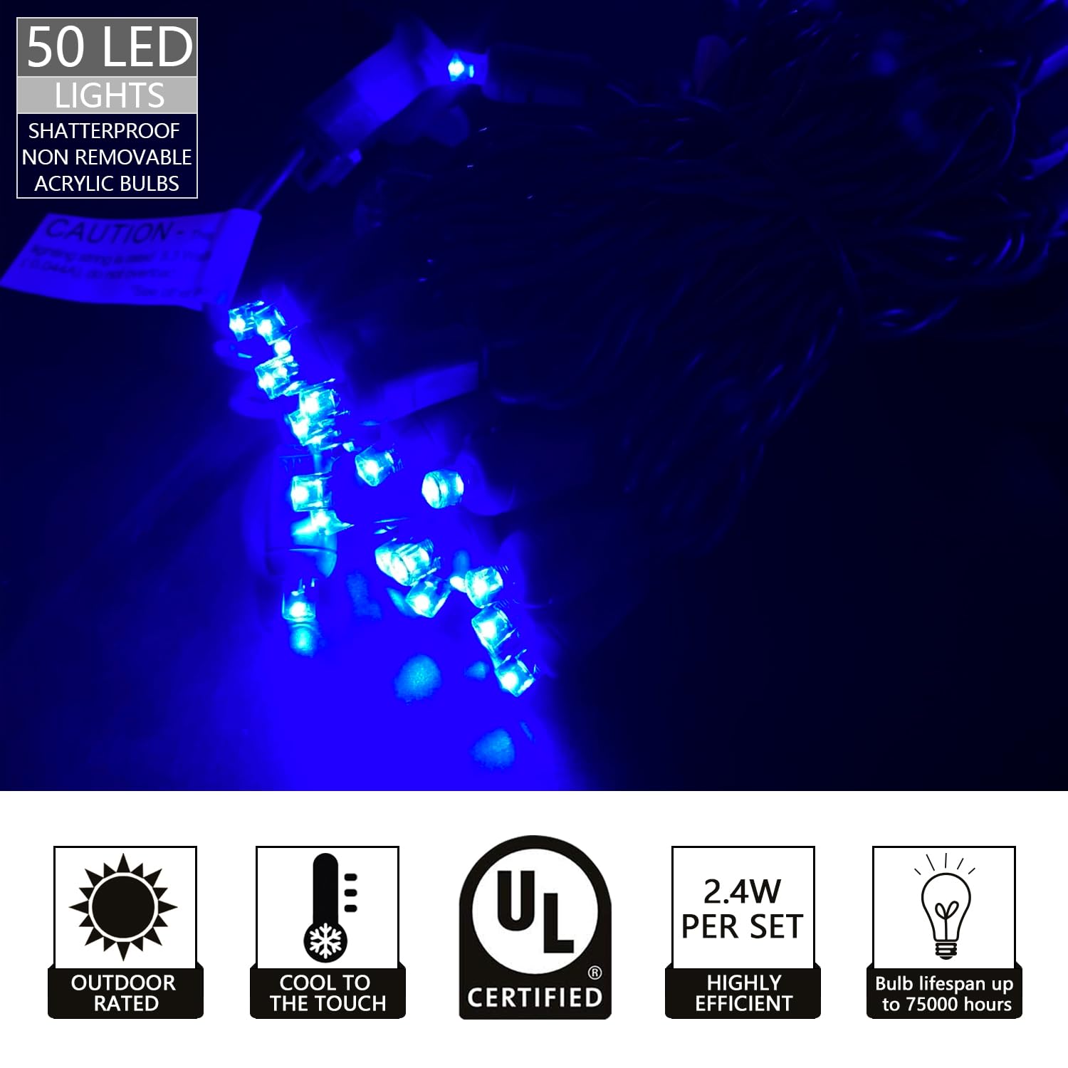 Everfit Lighting 50 Count 5Mm Led Christmas Lights Set, Blue, 17Ft Green Wire, Outdoor Mini String Lights For Halloween & Holiday Decor