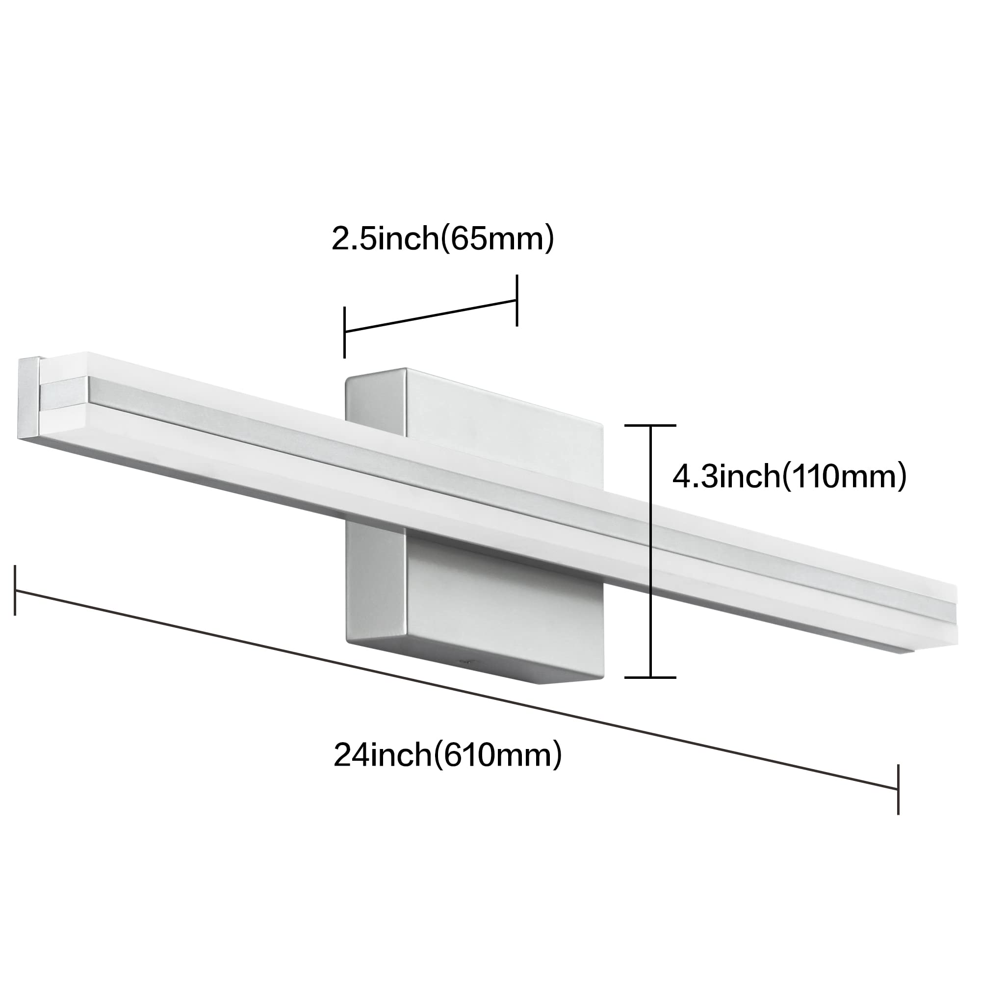 Solfart Silver Bathroom Vanity Lighting Fixtures Modern Led Lights Dimmable Vanity Light Over Mirror With Acrylic Light Bar