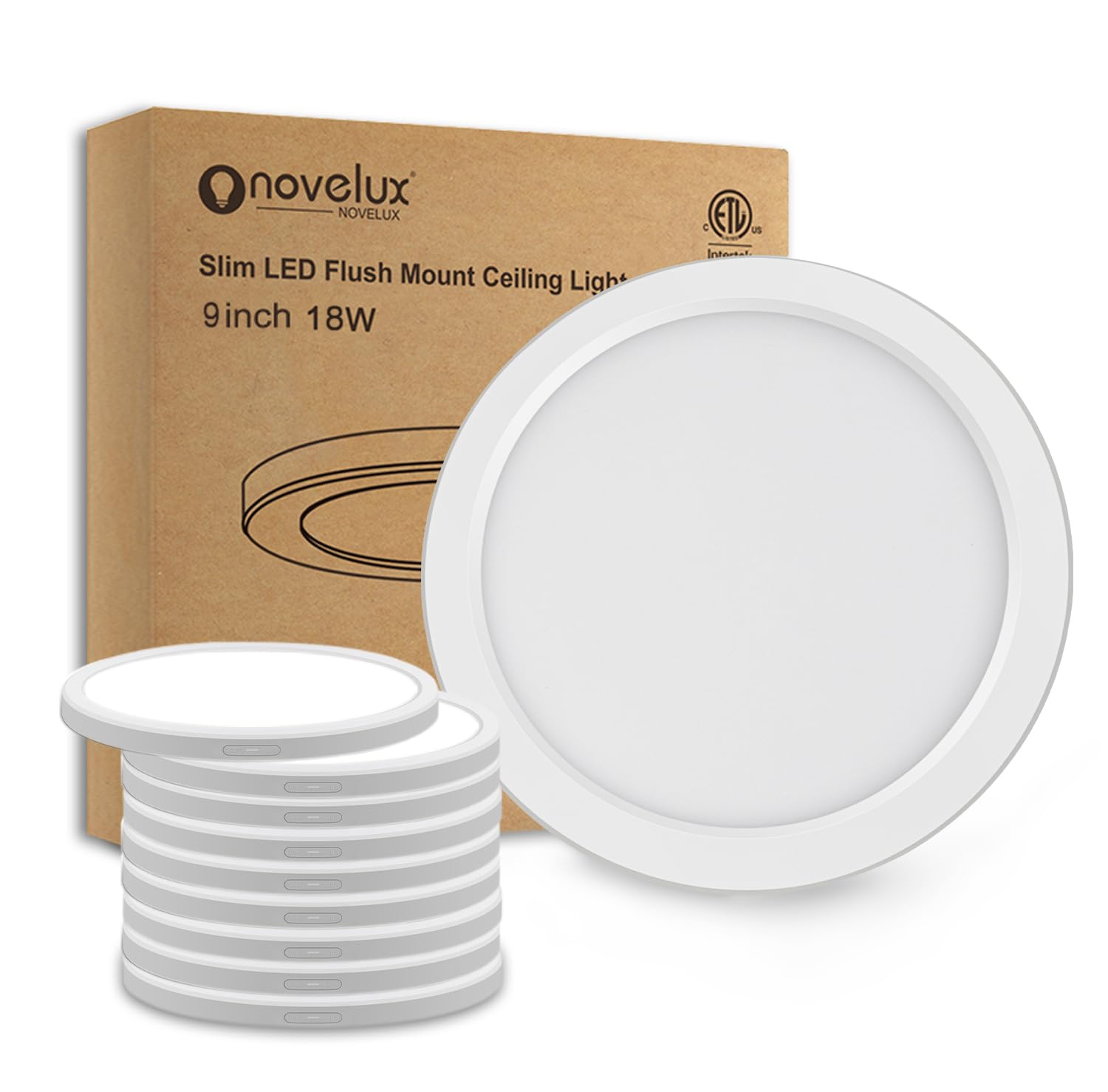 NOVELUX ETL Certified 9 inch 5000K LED Ceiling Light Flush Mount, Ultra Slim 0.63 Thick Round Flat Kitchen Light Fixtures, Dim