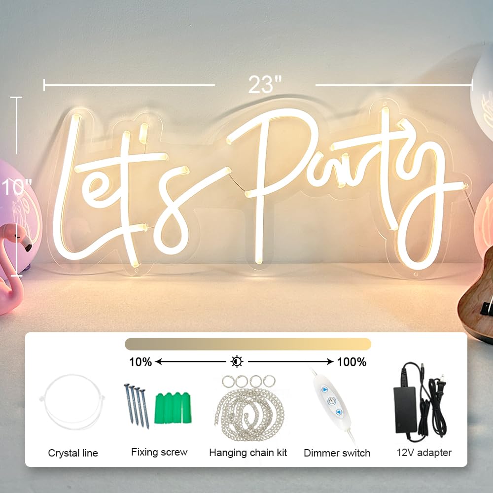 DIVATLA Lets Party Neon Sign for Party Decor, Large 23X10 Light Up Lets Party LED Signs for Birthday, Prom, Wedding, Celebratio