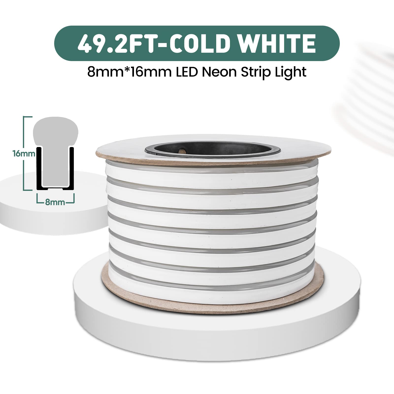 Gzbtech Flexible Led Neon Rope Lights 50Ft Ac 110-120V Waterproof Strip Light  120 Leds/M Cuttable Connectable Neon Lighting For Indoor Outdoor Home Decor/Commercial Building Use-Cold White 15M