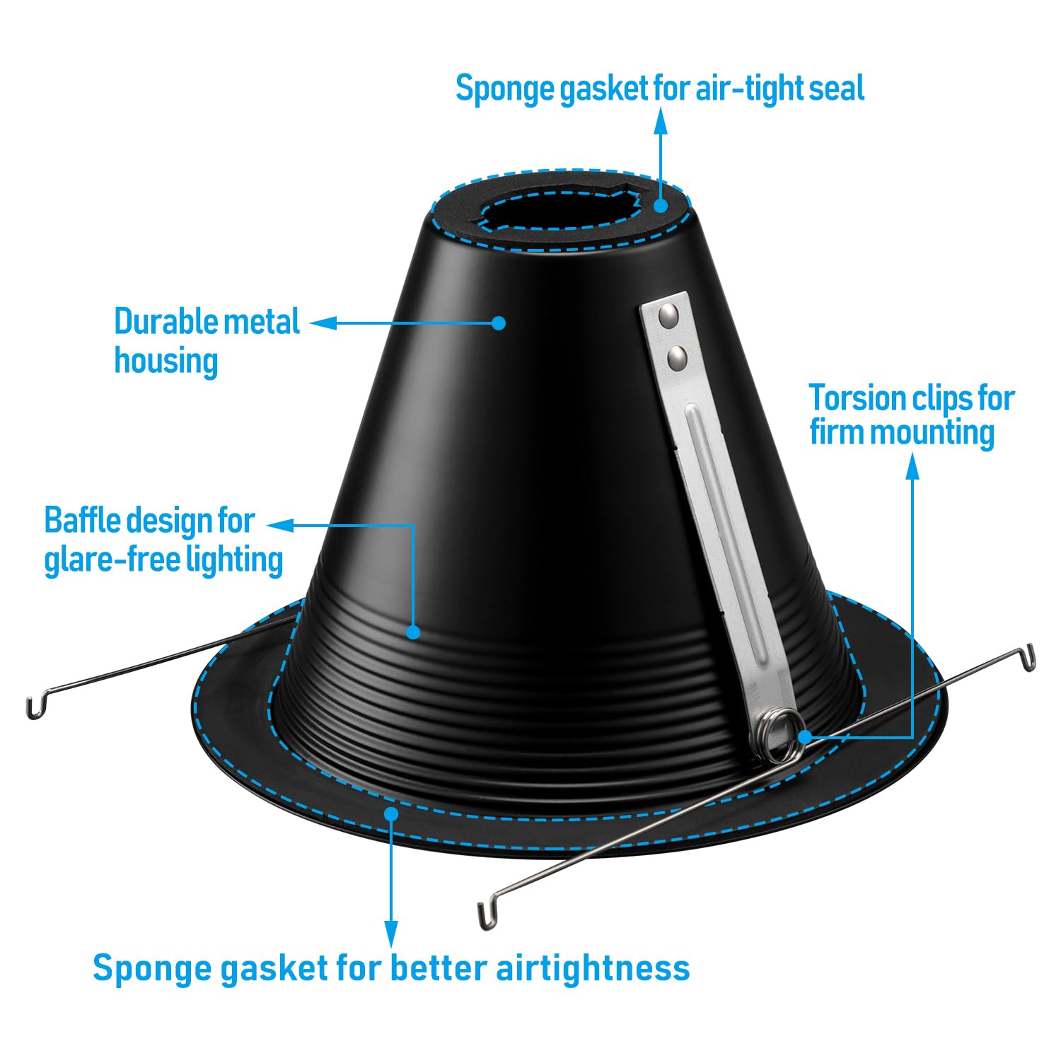 Torchstar 12-Pack 6 Inch Recessed Can Light Trim, Air Tight Baffle Trim, Ic-Rated Anti-Glare 6 Inch Can Light Trim, Self-Flanged
