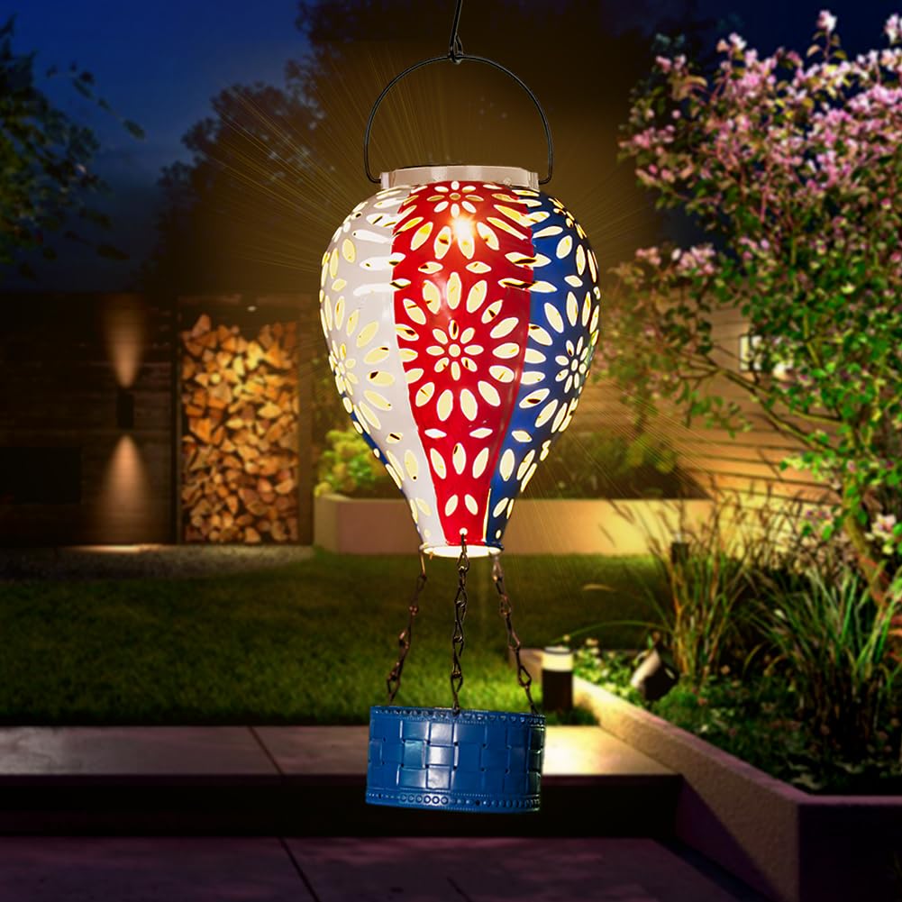 Venniy Solar Hot Air Balloon Lantern,Hanging Lantern Outdoor Waterproof Decorative Metal LED Solar Lights for Trees Patio Garden