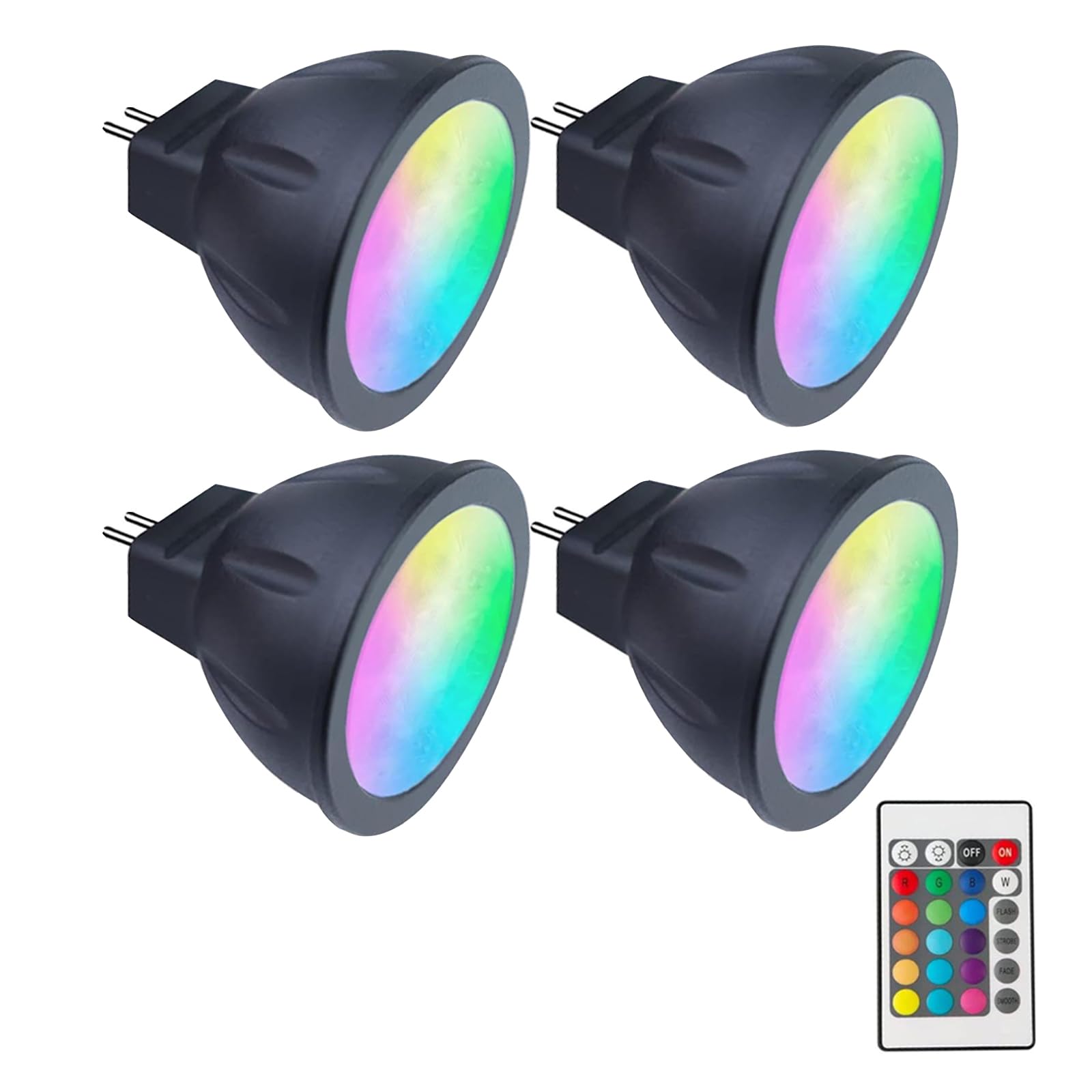Cheopha RGB MR11 Color Changing LED Bulbs, Warm White + Multi Color, GU4 Base, 12V Low Voltage, 4-Pack