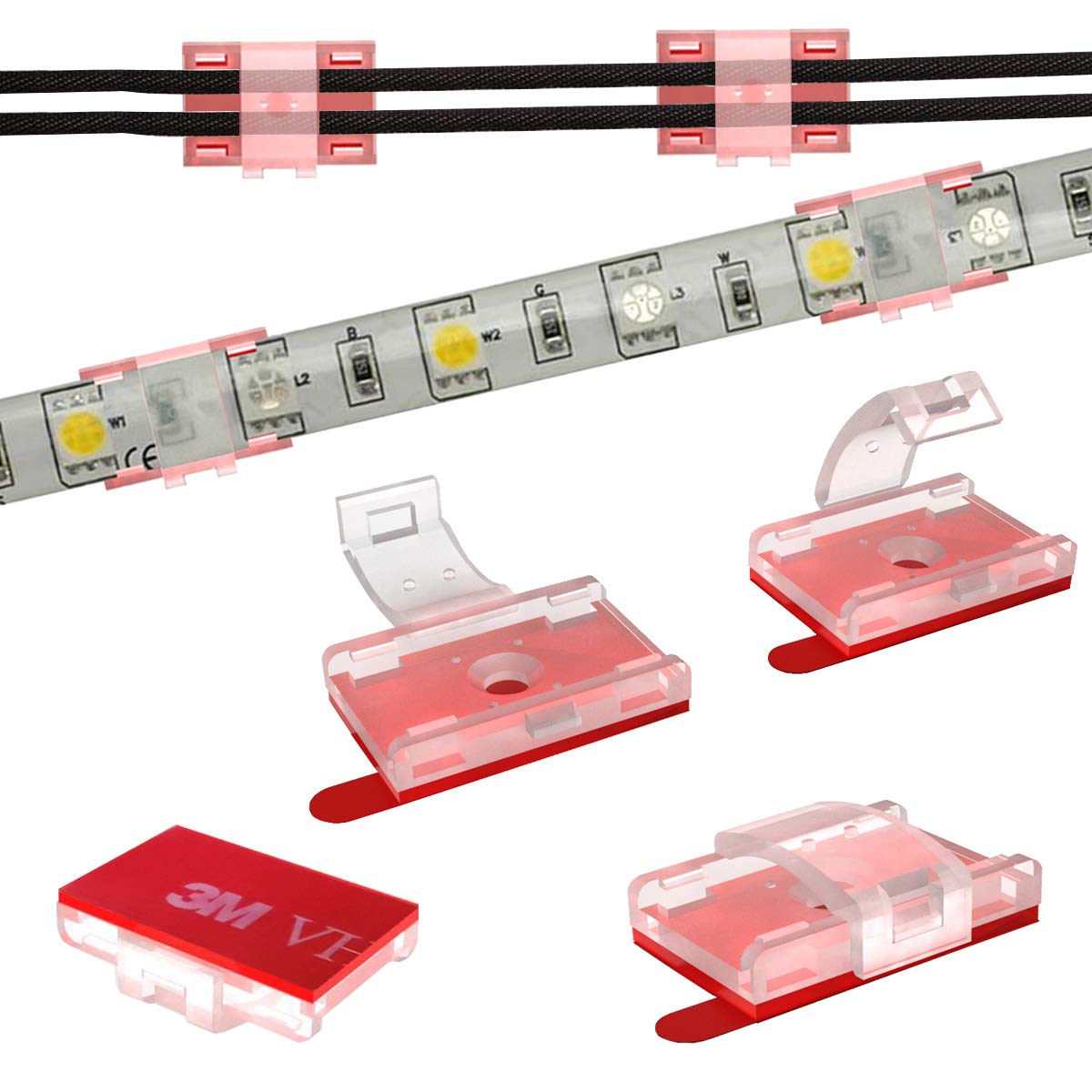 ATB Future LED Strip Light Self-Adhesive Mounting Brackets and Clips,LED Strip Light Holder,Cable Wires Organizer Clips for Vehi