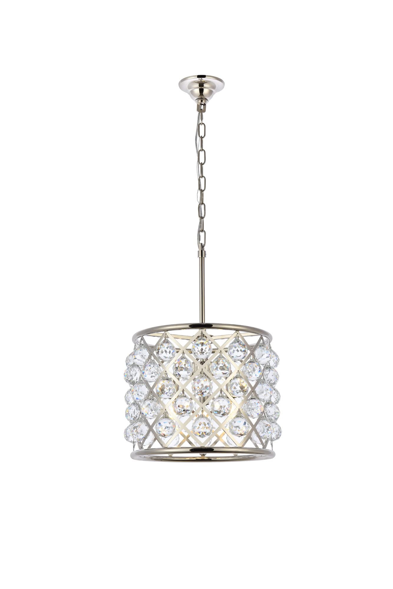Elegant Lighting 4-Light Pendant Lamp, Royal Cut Crystals, Metal, 14inLx14inWx13inH, Polished Nickel Finish, Model 1206D14PN/RC