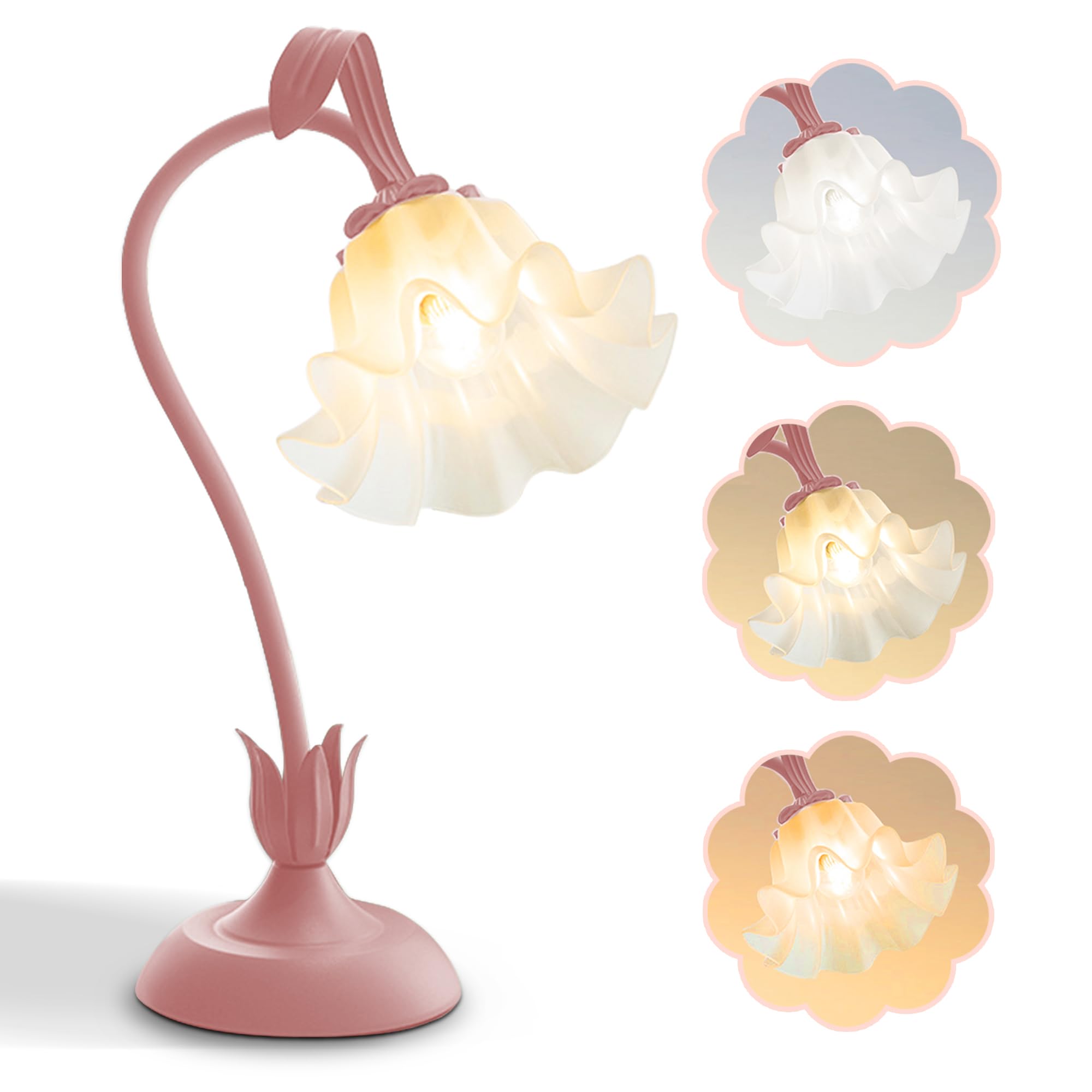 AQDZCNF Flower Table Lamp, LED Night Light, 3 Color Modes, 5.9in D x 5.9in W x 19in H, Pink, Model MN-Q