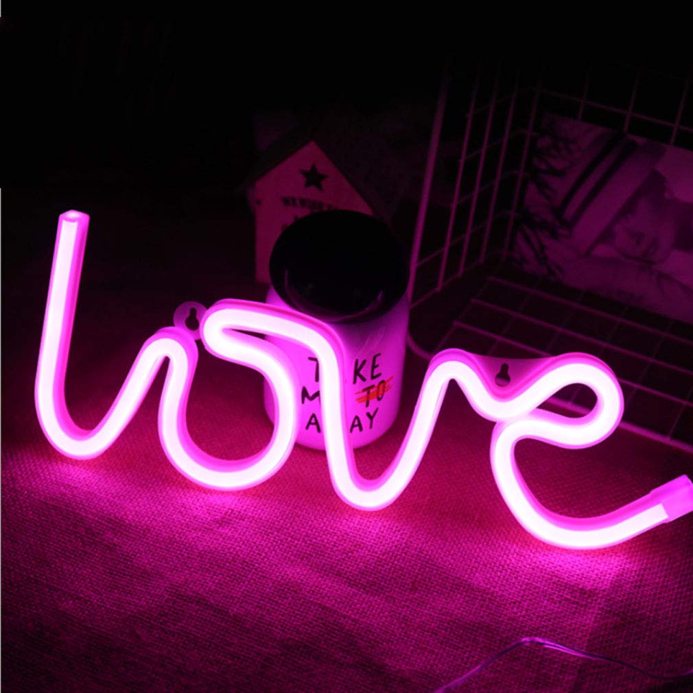 Mortime Pink Love Led Neon Light Sign - Party Decor, Girls Room Accessory, Table Decoration