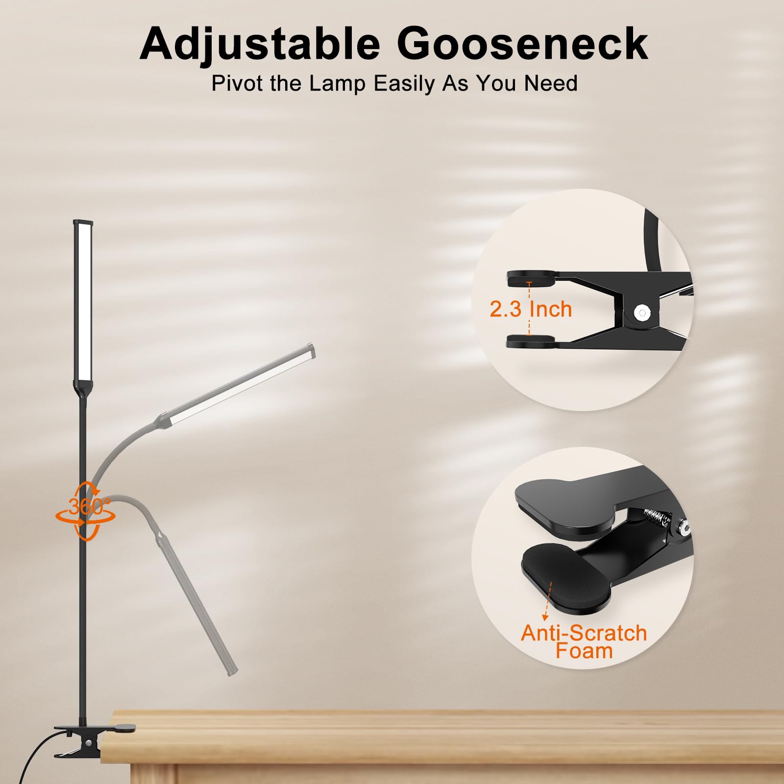 Mojimdo 77 Led Desk Lamp With Clamp, [3 Color & 10 Brightness] Dimmable Reading Lamp With 27.6'' Flexible Gooseneck, Eye-Caring Clip On Light For Reading Study Workbench Drafting - Adapter Included