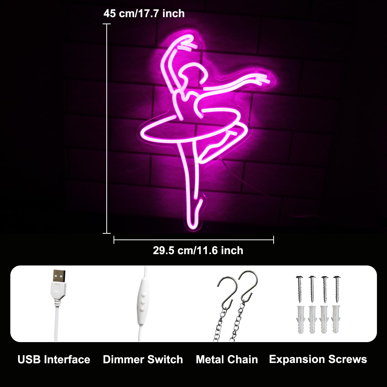 Kullneon Ballet Girl Neon Sign, Pink LED Light, 17.7 x 11.6 inches, Acrylic, Model YL-Ballet, Wall Decor for Dance Room