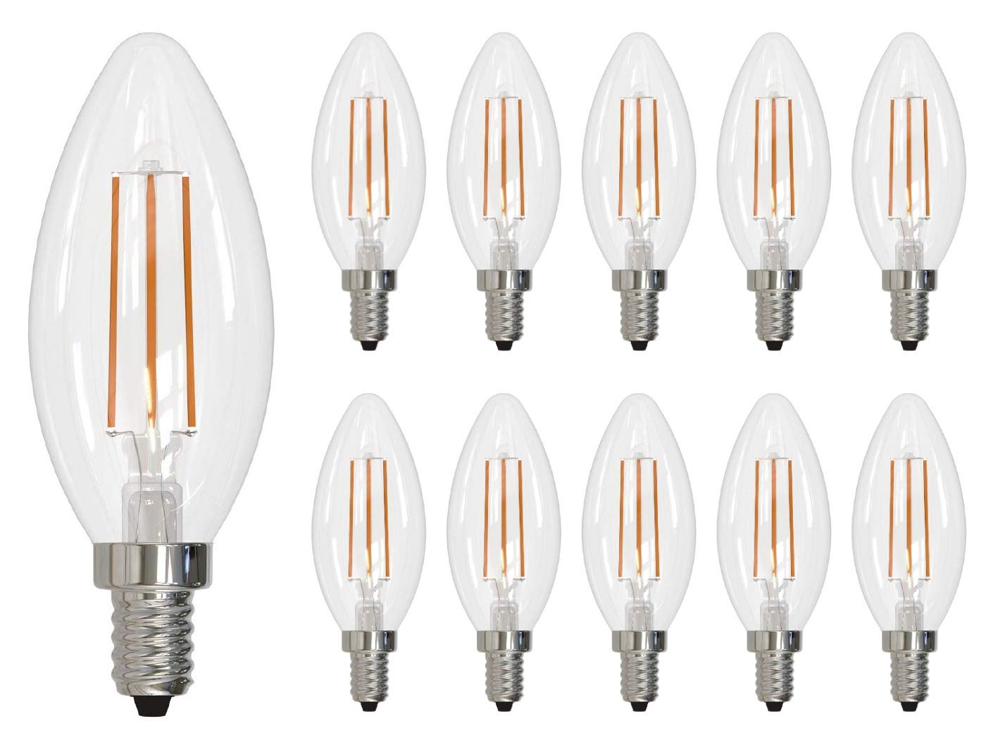 Bulbrite LED Filament Candelabra Light Bulb, 4.5W, 2700K, Clear, 10 Count Pack