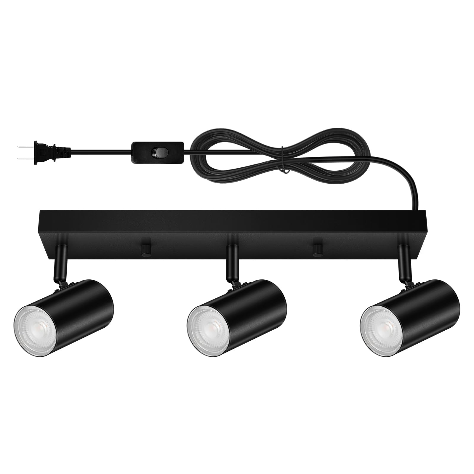 BoostArea LED Track Lighting Ceiling Fixtures, Black 3-Light Plug in Track Lights for Kitchen, 3 Way Ceiling Spotlight, 15 FT Co