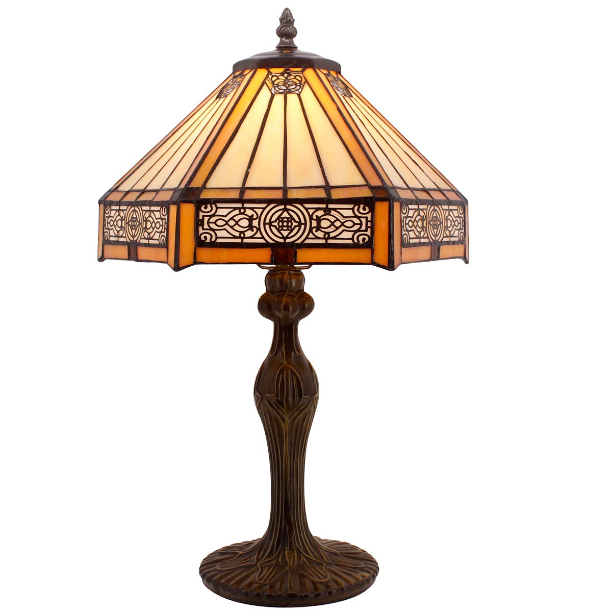 WERFACTORY Tiffany Lamp Yellow Hexagon Stained Glass Mission Style Table Lamp Desk Bedside Reading Light 12X10X18 Inches Decor B