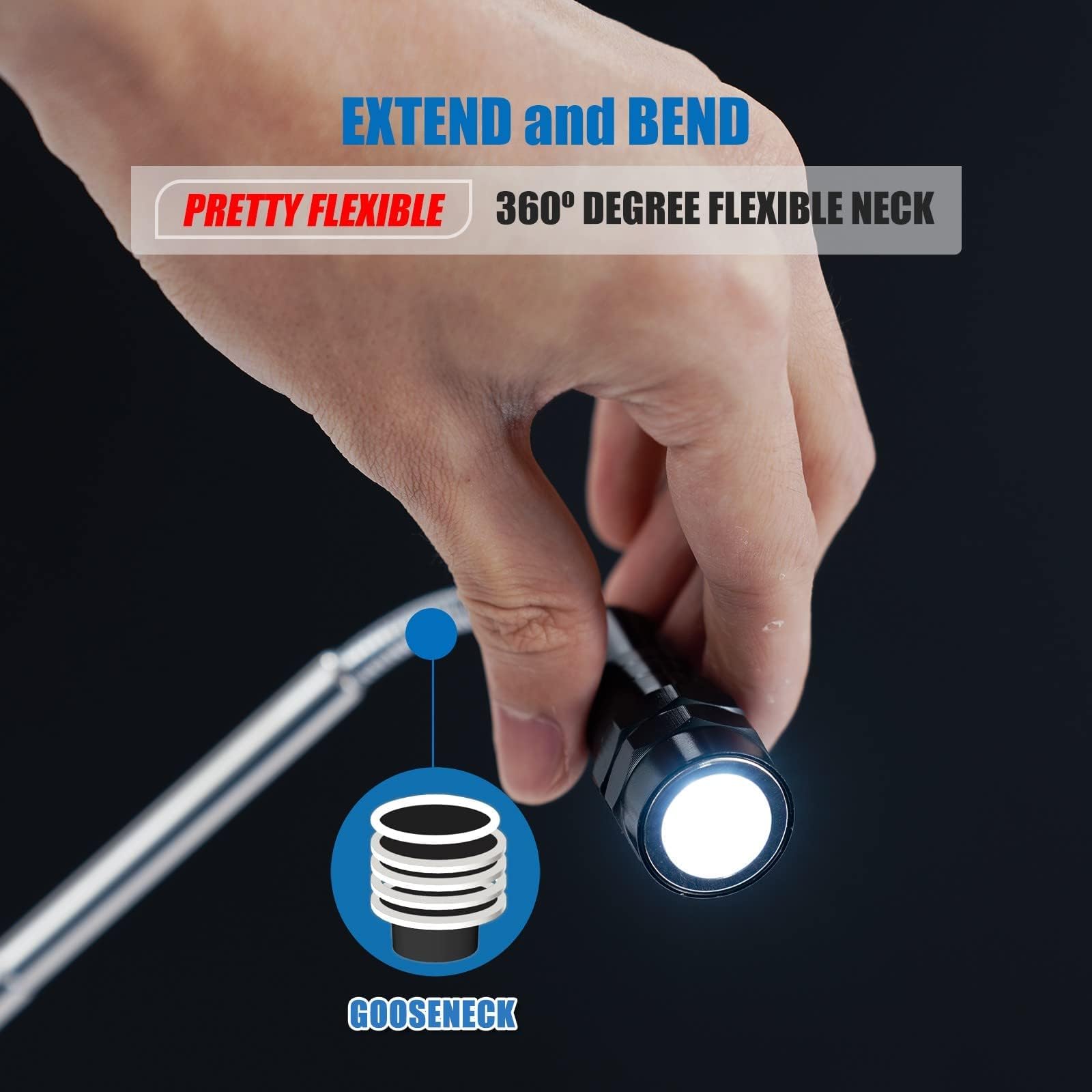 VIB high-standard Extendable Magnetic Flashlight Pickup Tool, Aluminum, Black, Model 2401MPT, 2 Pack