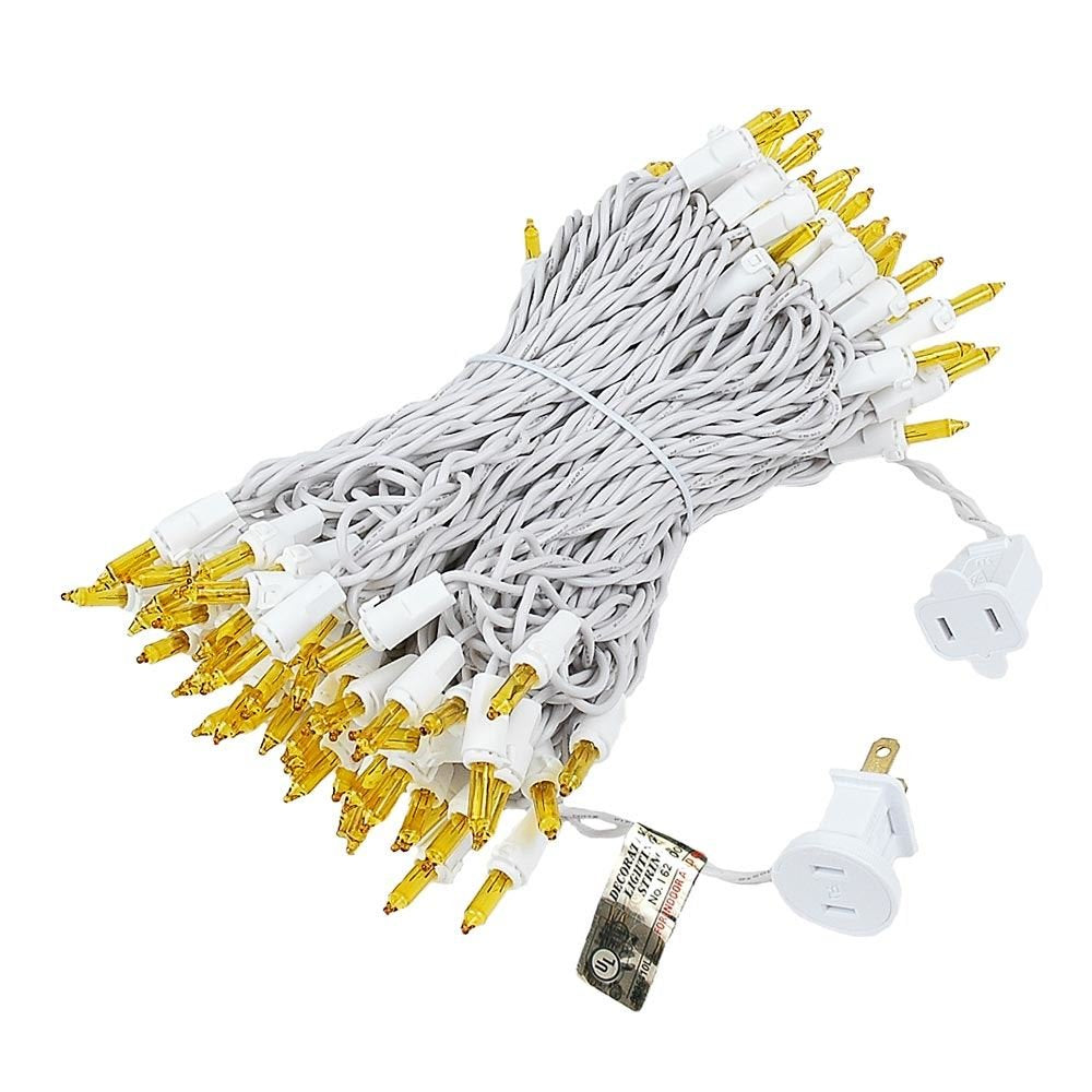 Novelty Lights 100 Light Mini String Light Set, Yellow, 50 Long, White Wire, Indoor/Outdoor, Model MRD-25B-4, UL Listed