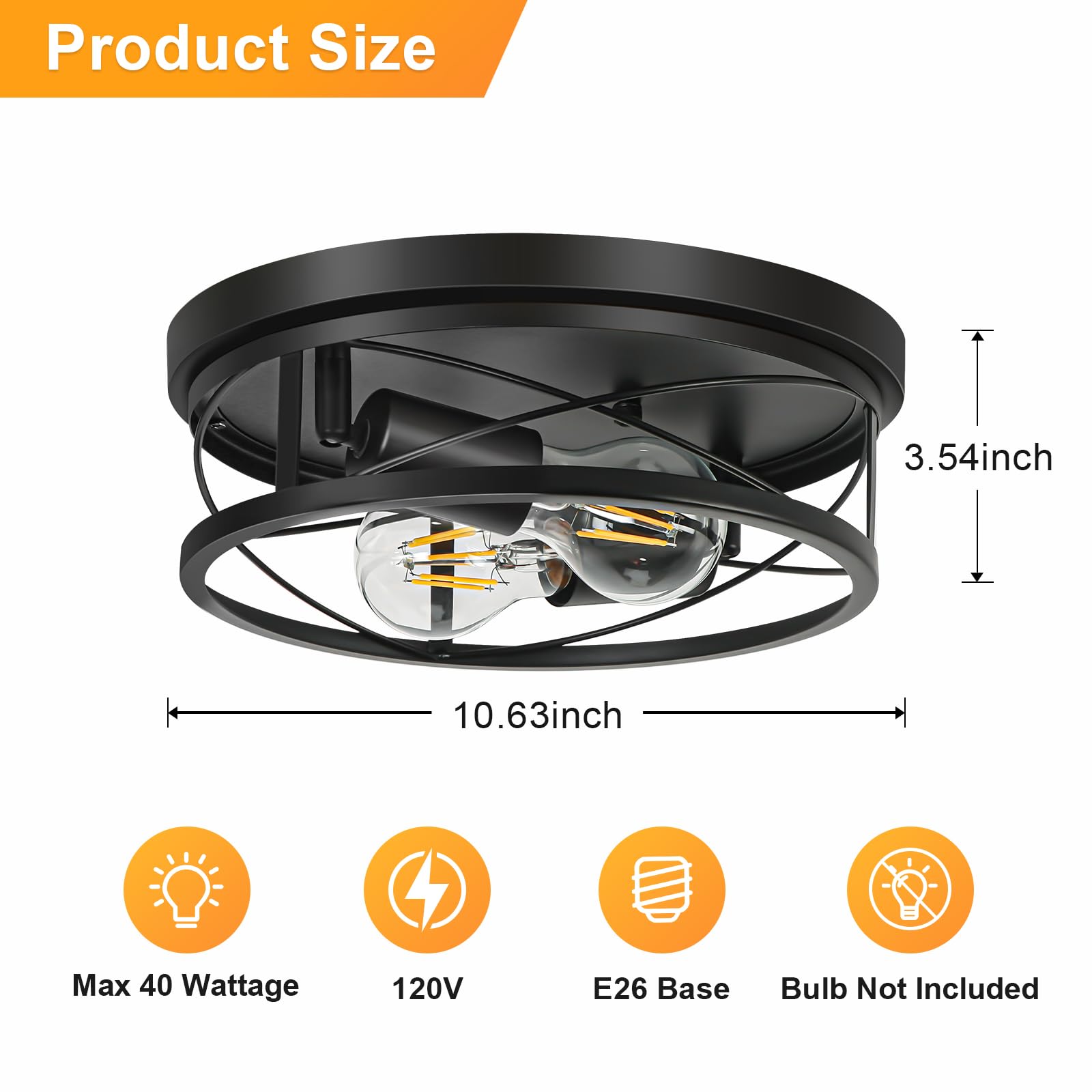 Violoemi Industrial Flush Mount Ceiling Light, Black Round Metal Cage Ceiling Lights, Ceiling Lamp Farmhouse Lighting Fixture Fo