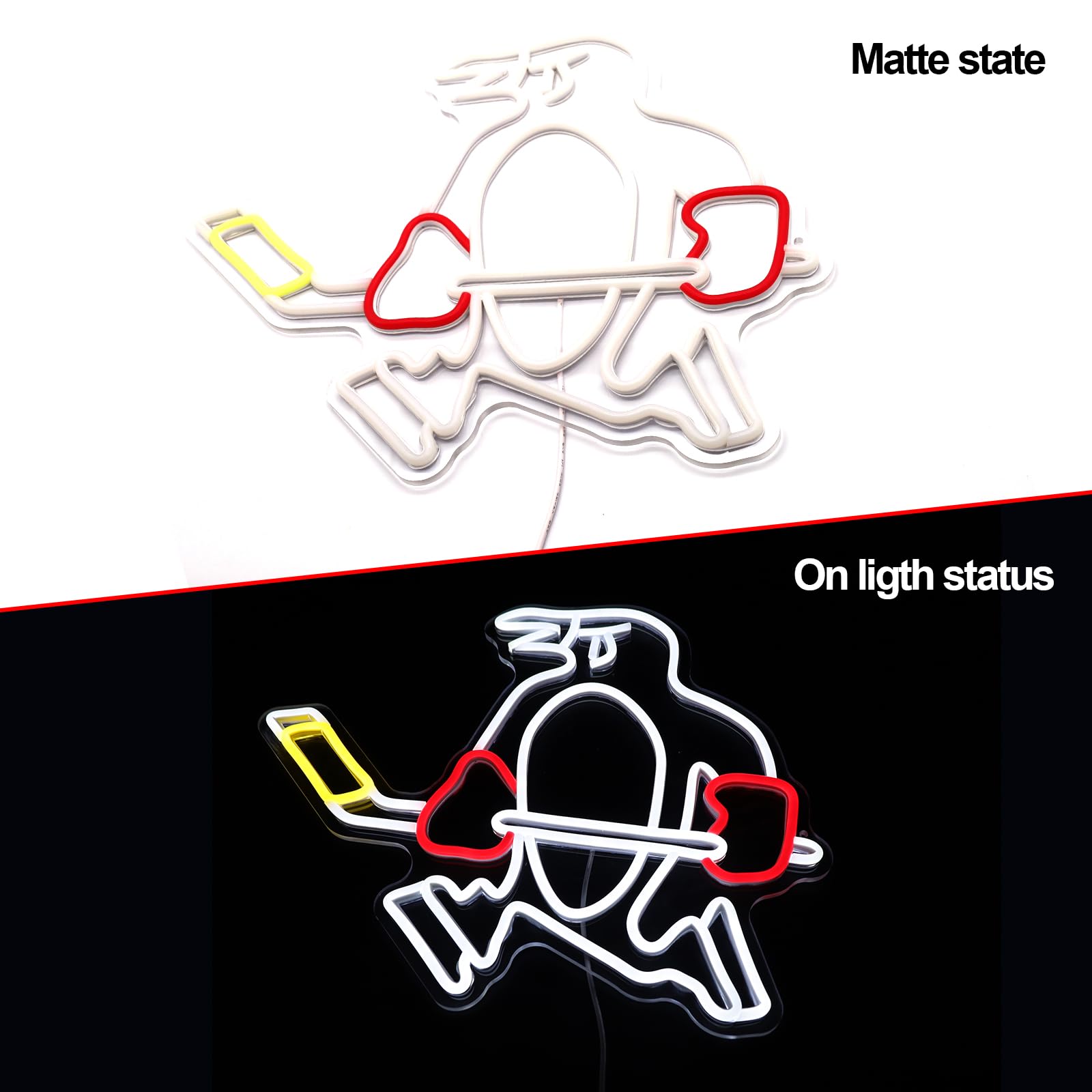 Ice Hockey Penguin Neon Sign-Adjustable LED Penguins Neon Lights,Anime Ice Hockey Penguin Neon Sign Room Decoration for Kid s B