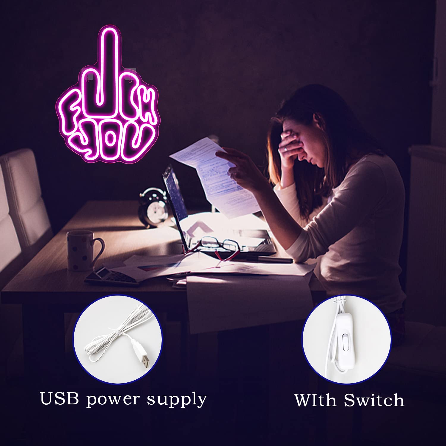 FAXFSIGN Neon Wall Light Sign - Pink LED Gesture Design, 40cm x 30cm, USB Powered, Ideal for Bedroom, Party, Pub, Game Zone Decor