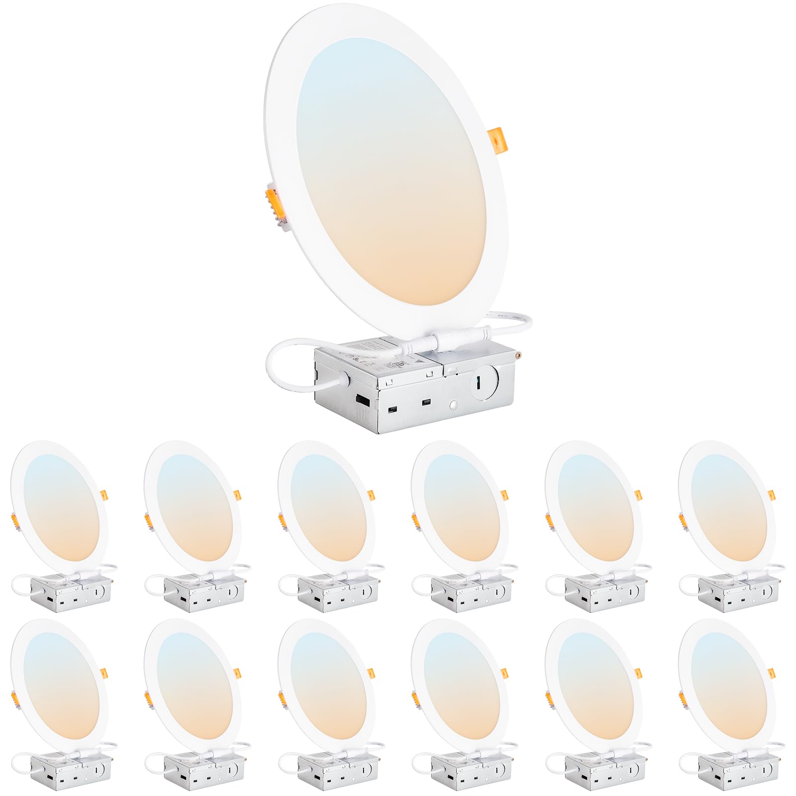Dllt Led Recessed Ceiling Lights: 12 Pack 8 Inch 5Cct Ultra-Thin Lighting With Junction Box For Bedroom - 1800Lm Brightness 18W Eqv 170W Dimmable Canless Wafer Downlight With Etl&Fcc
