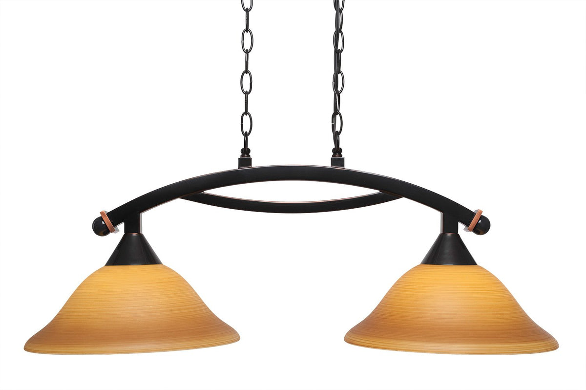 Toltec Lighting 872-BC-624 Bow 2 Light Island Light Shown with 12&quot; Cayenne Linen Glass, Black Copper