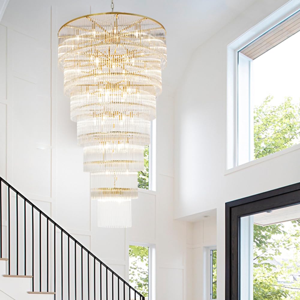 Akeelighting Extra Large Brass Chandelier - 7 Tiers Modern Pendant Light Fixture for High Ceilings, 39" x 68", Model AK004-T1000CO
