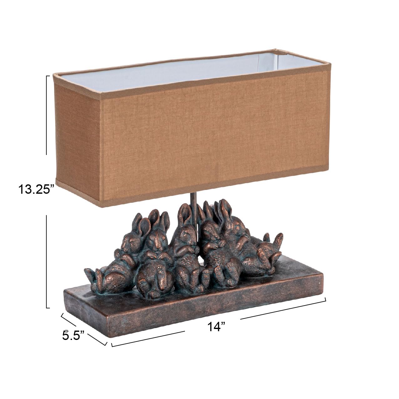 Creative Co-Op Resin Rabbit Table Lamp, Rectangle Linen Shade, Bronze Finish, Model EC1609