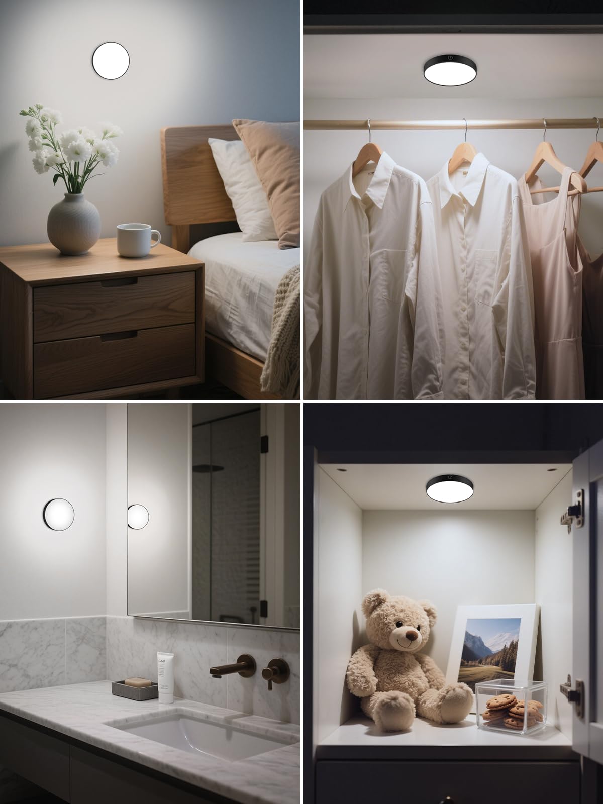 WILLED Tap Light Rechargeable LED Puck Light 6000K Dimmable 2 Pack Black Vinyl WJP-018