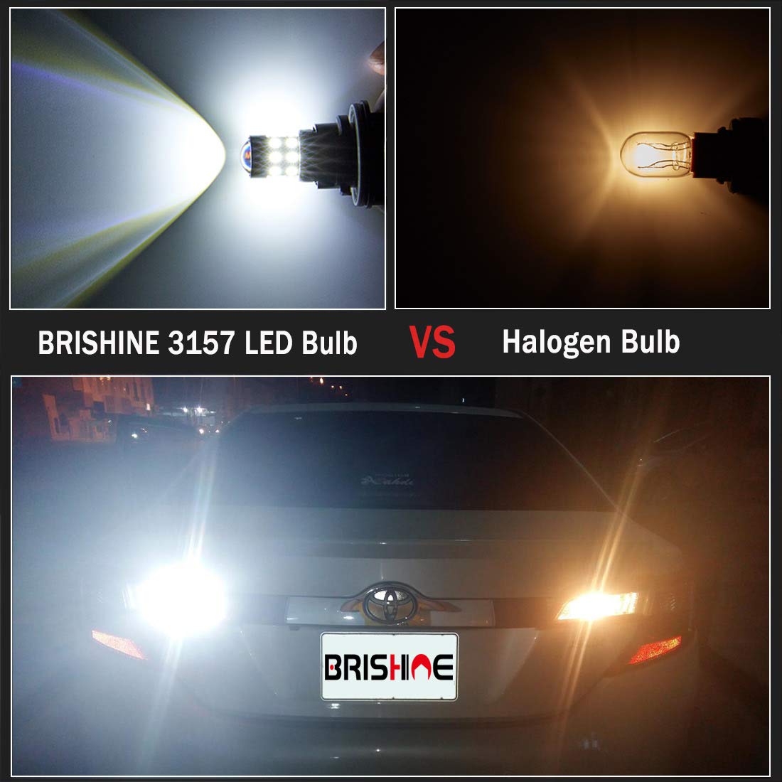 BRISHINE 3157 LED Bulbs 6000K Xenon White 24-SMD Projector Pack of 2