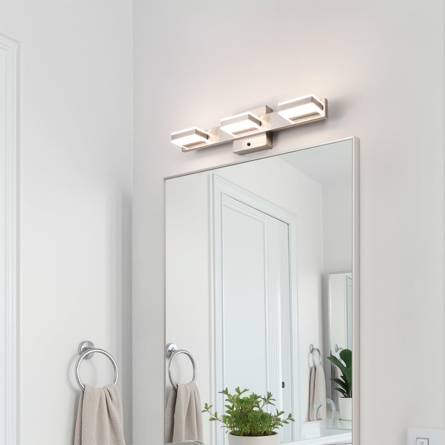 mirrea 3-Light Brushed Nickel Vanity Light Fixture, CCT Adjustable LED, Model 6013-3