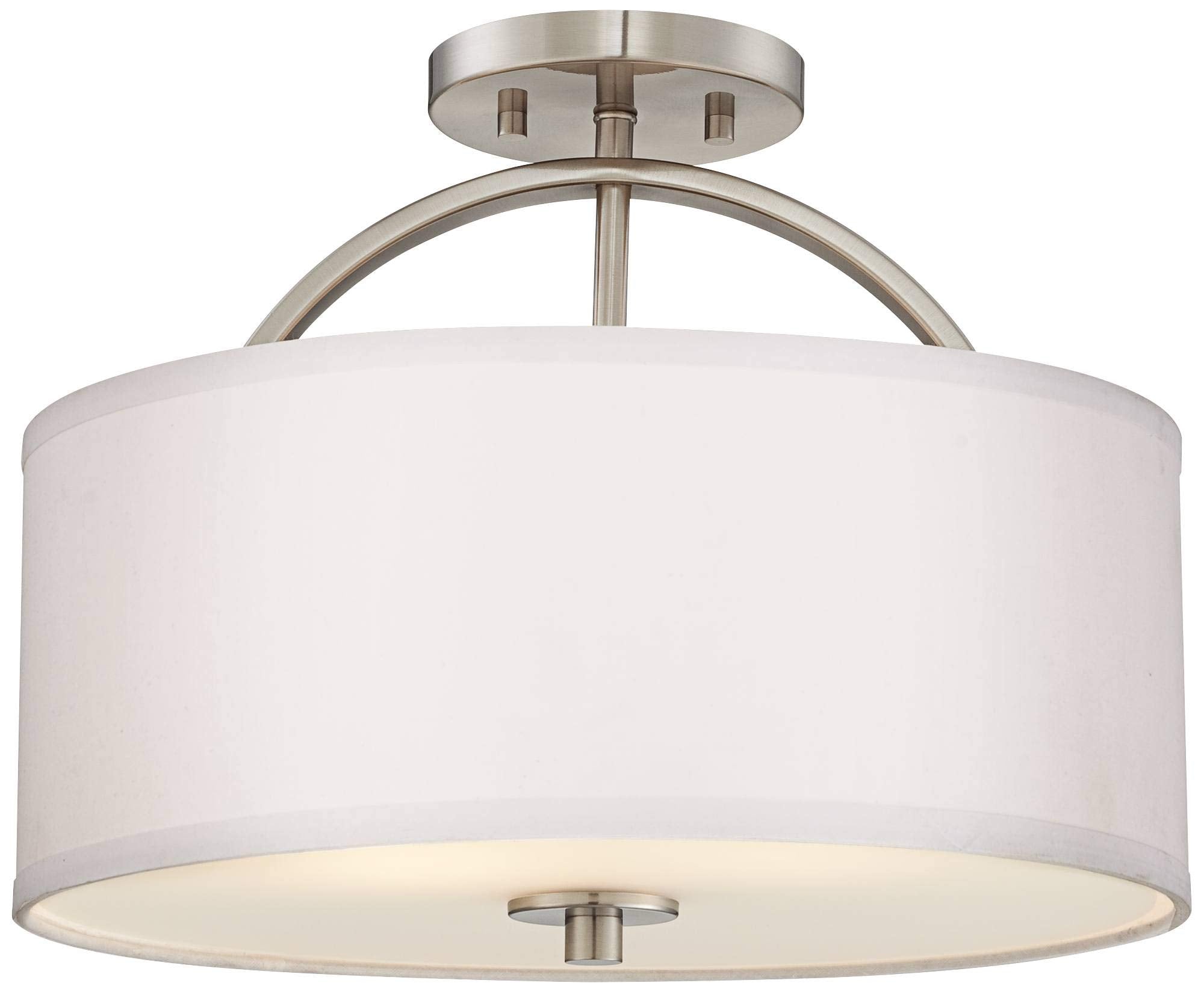 Possini Euro Design Halsted Modern Close To Ceiling Light Semi Flush Mount Fixture 15'' Wide Brushed Nickel Silver White Linen D