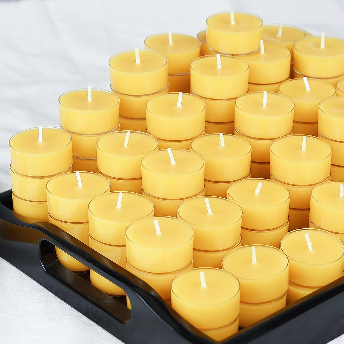 48 Pack Natural Yellow Pure Beeswax Tealight Candles - Organic Small Candle Natural Scent Smokeless Clean Burning