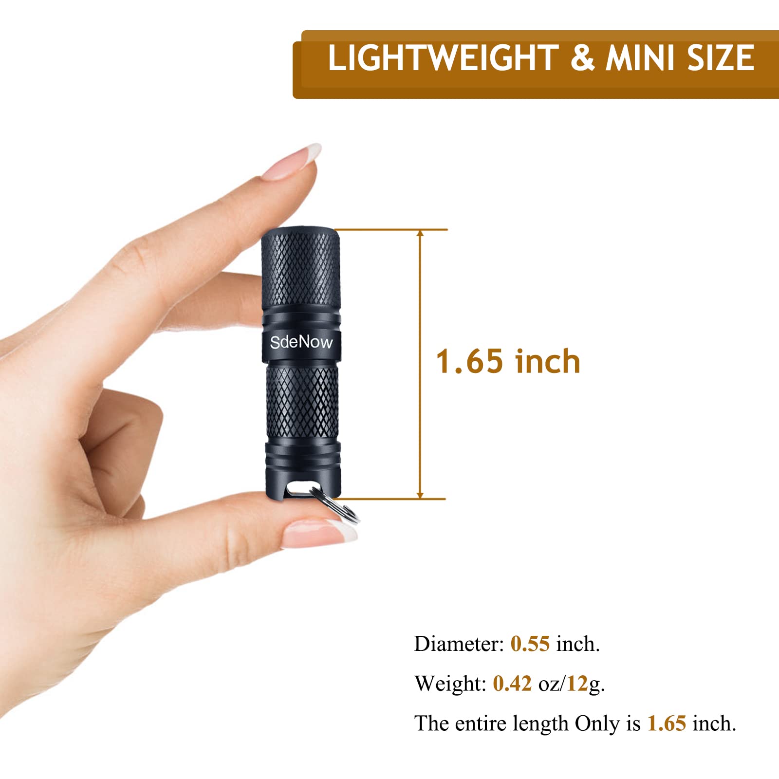 SdeNow Mini Flashlight Keychain, 200 Lumens, Metal, Black, Model MN02, Micro USB Rechargeable EDC Torch