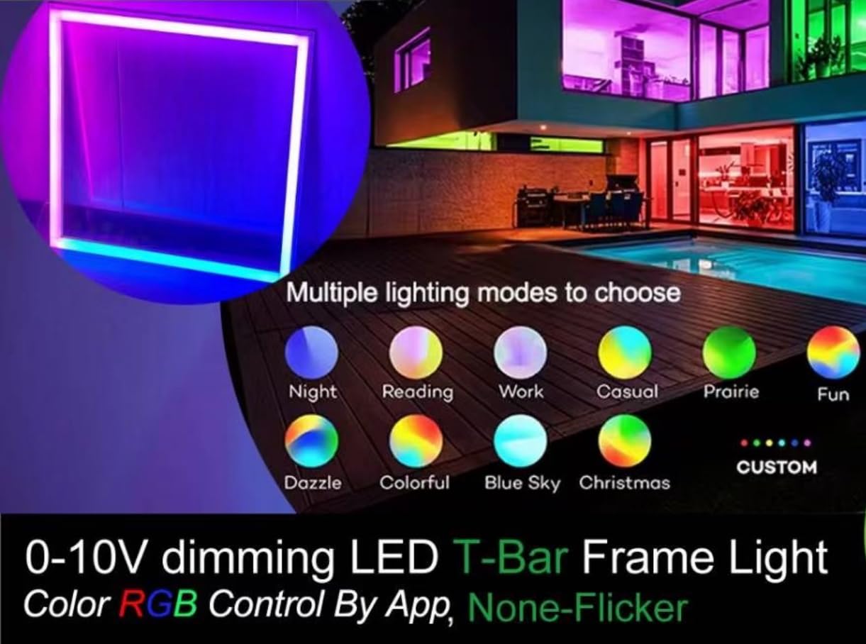 2X2 Ft Rgb Multicolor Edge-Lit Frame Led Panel Lights Remote & App Controlled 40W 4400Lm Color Changing Led Panel Light Smart 2.