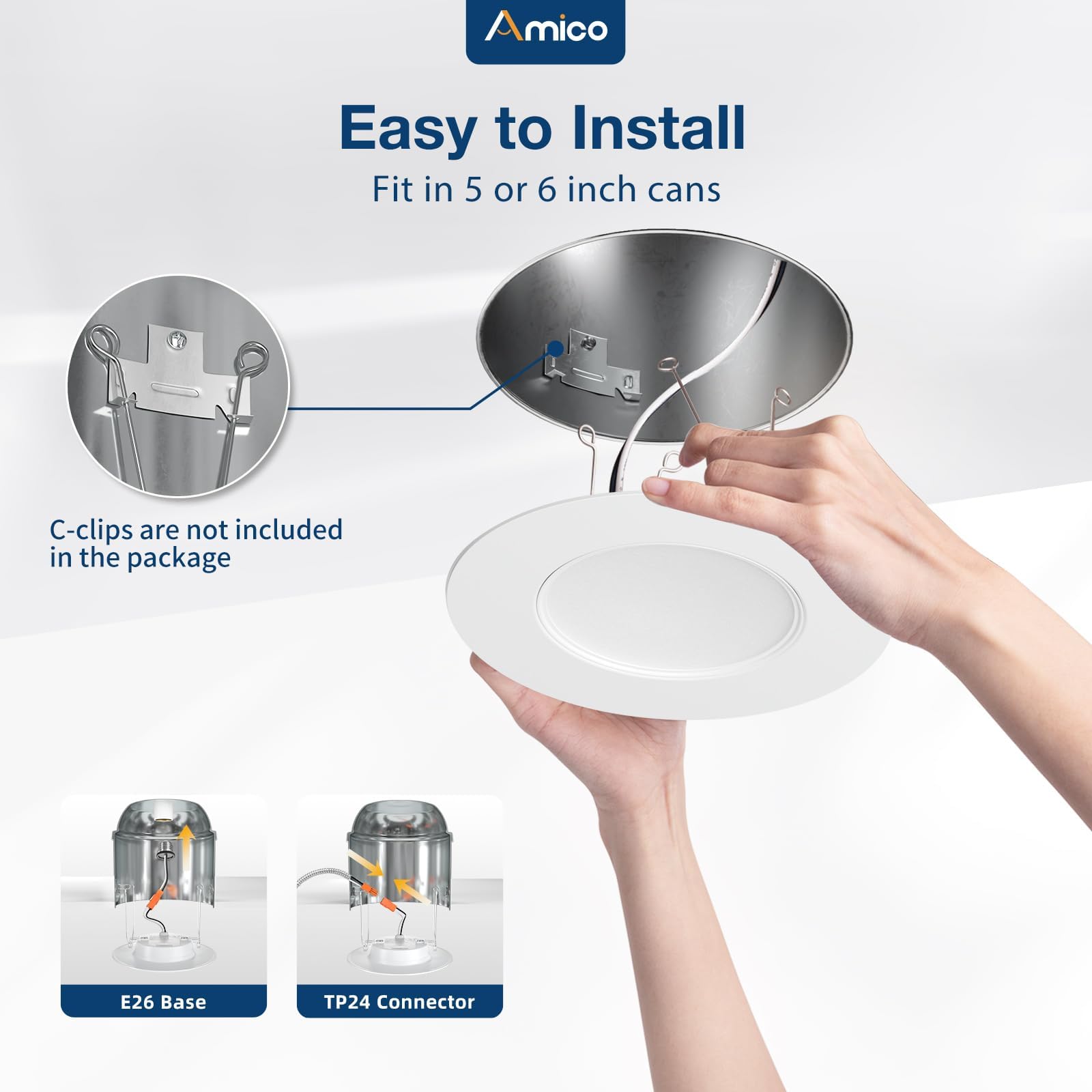 Amico 6 Pack 5/6" Dimmable 5CCT LED Recessed Lights, 11W=100W, 1100LM, ETL & FCC Certified
