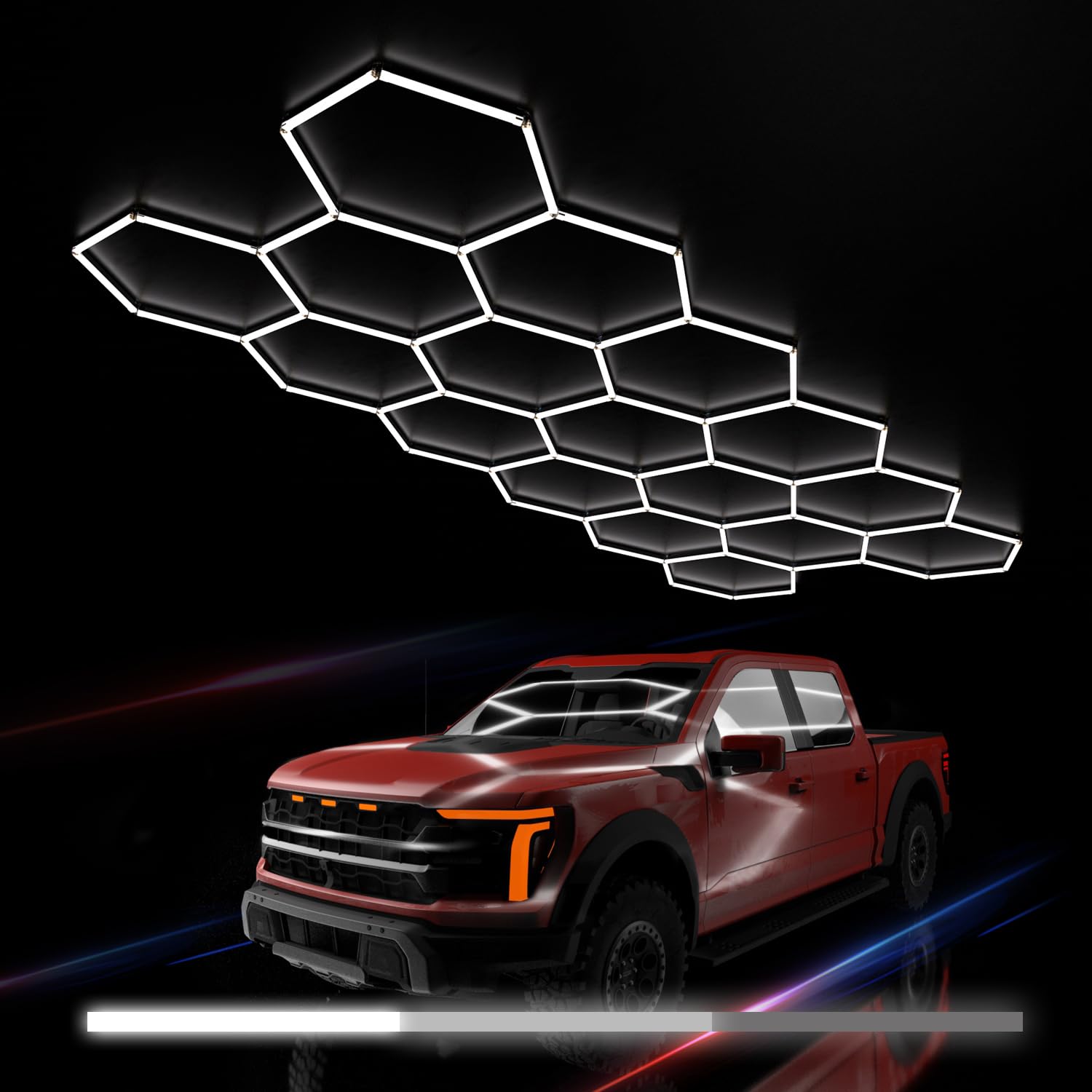 Litezone Hexagon Garage Lights : 3 Level Dimmable 476W Tube 17 Grids Hexagon LED Lights - Easy Install 6500K Super Bright Hex Lights for Warehouse  Car Detailing Shop  Exhibition Hall  Gym