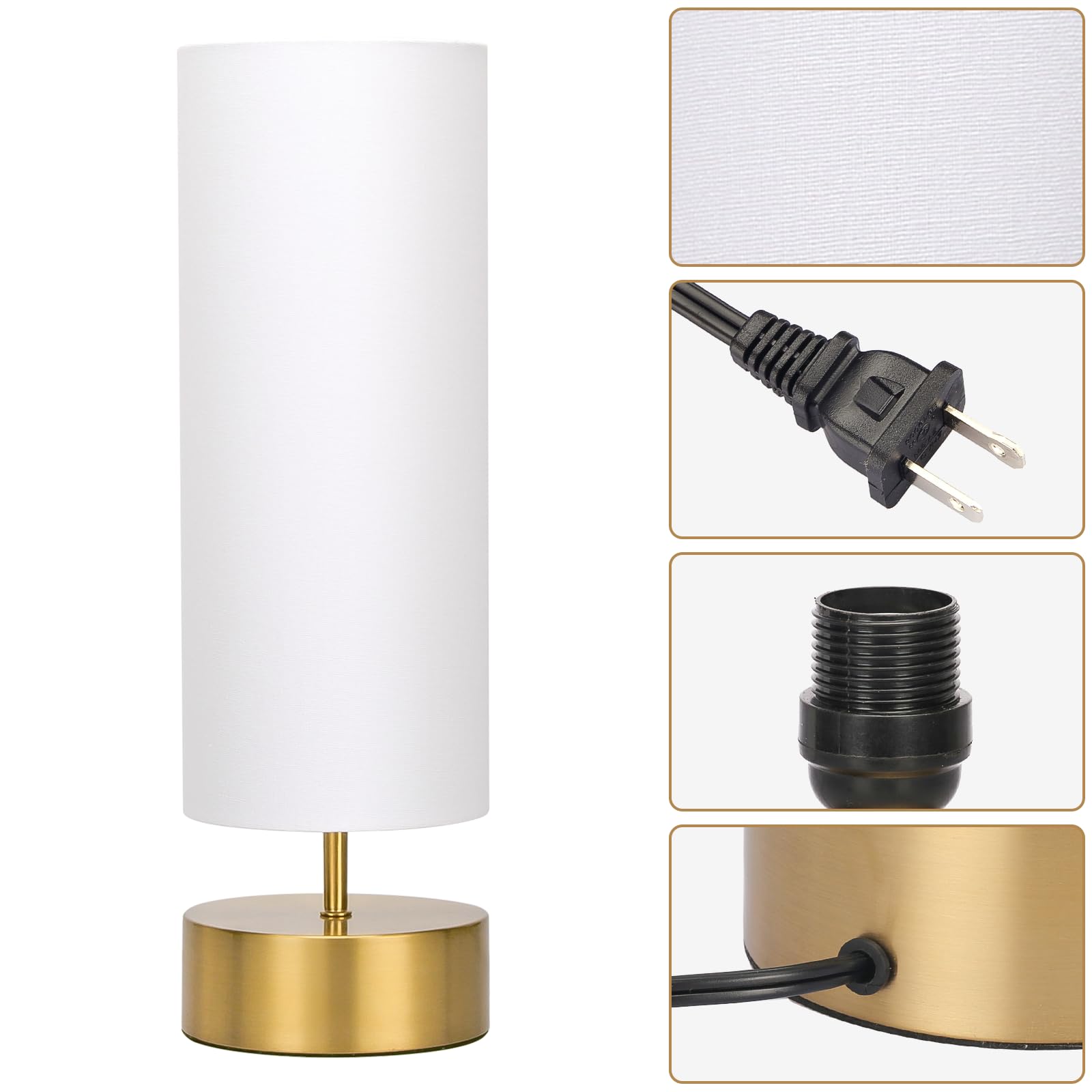 Seaside Village 3-Way Dimmable Touch Control Table Lamp - Metal & Tc Cloth, 5.51X5.51X17.52, White Shade With Gold Base, Led Bul