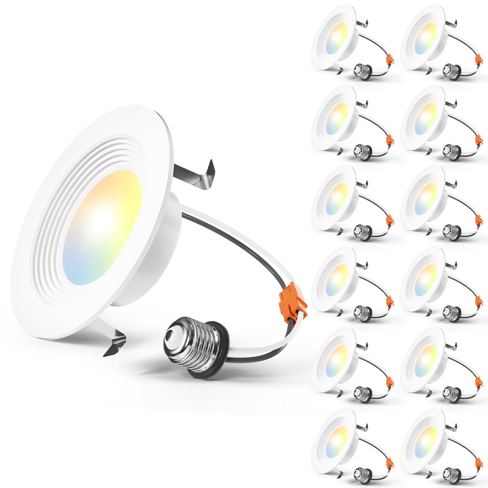 Amico LED Recessed Lighting 4 Inch 12 Pack, Dimmable, Damp Rated, 9W=60W, White, Model TP120-RT4-DIM-E4-G