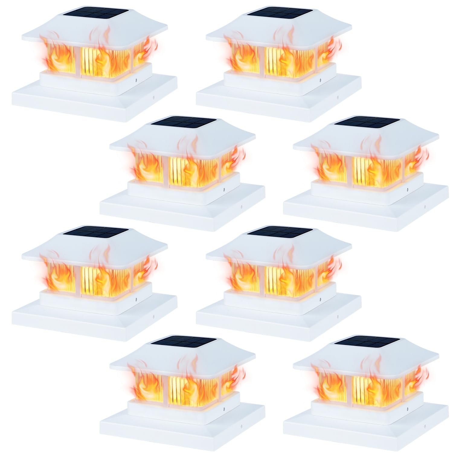 Dynaming Solar Flame Post Cap Lights, Waterproof LED for 4x4, 5x5, 6x6 Posts, White, Model B23556-8, 8 Pack