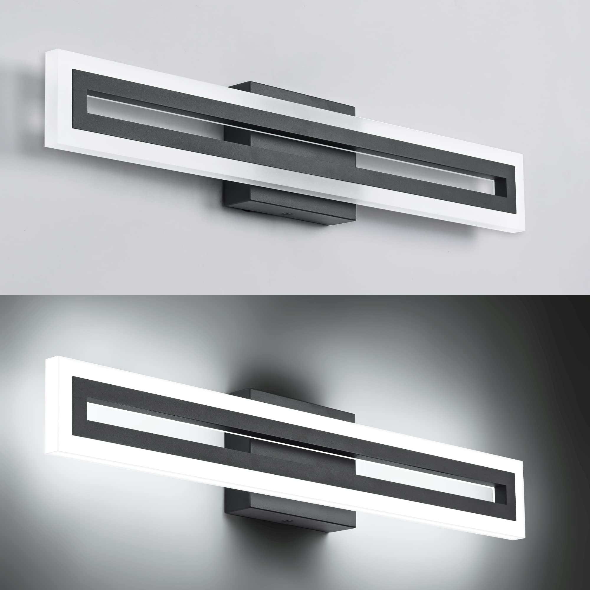 SOLFART 24 Inch Black LED Vanity Light Fixture, Modern Bathroom Lighting, Acrylic, Model S8300-610mm-6000K