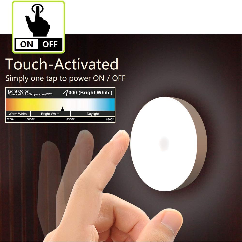 RTSU Mini Touch Light - Rechargeable LED Night Light, Dimmable, Magnetic, Ivory White, Model 8542000653, Perfect for Closets & Cabinets