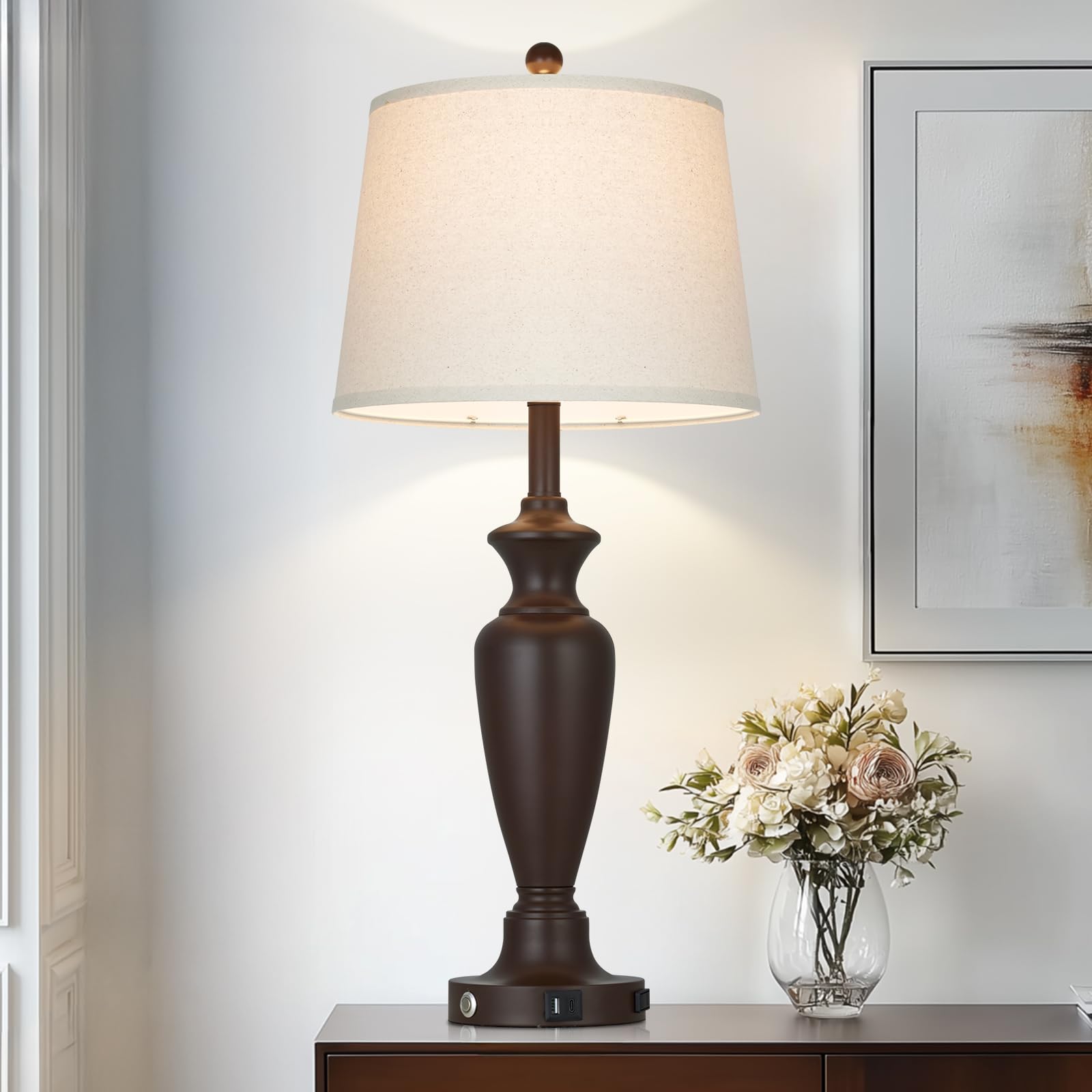 luxeflow 30 Tall Brown Table Lamp for Living Room, Touch Control Bedside Lamp for Bedroom Nightstand, 3-Way Dimmable Farmhouse L