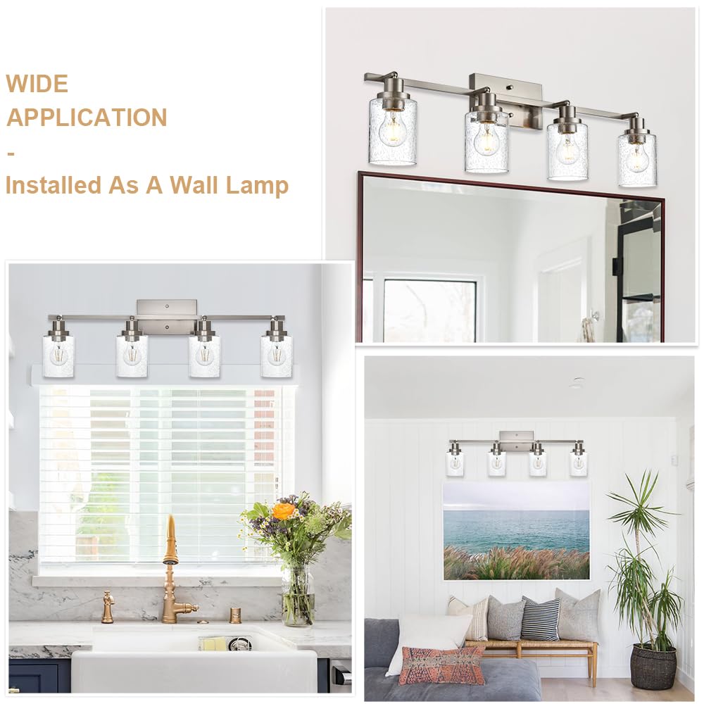 Winshen 4-Light Track Lighting Fixtures, Rotatable Track Head Bathroom Vanity Light Ceiling Spotlight Brushed Nickel, Seeded Gla