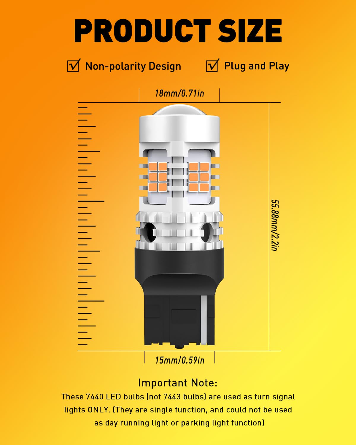 OXILAM 7440 LED Bulbs Amber Yellow 4000LM Turn Signal Lights T20 7440NA 7441 W21W WY21W with Built-in Load Resistor (2