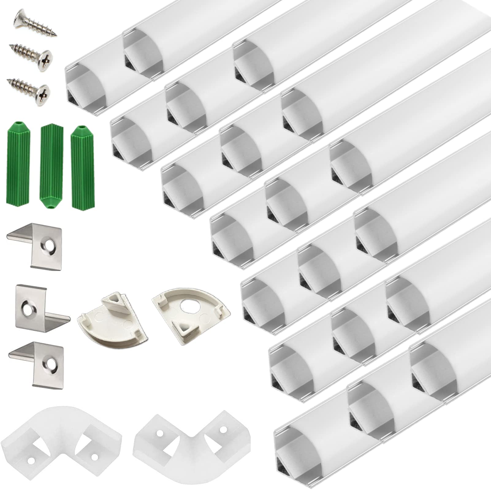 THMOOTHER UV Resistance 3.28FT V Shape LED Strip Channel Diffuser,20-Pack Aluminum Profile with Frosted Cover and Corner Connector,Tape Mounting Track for Cabinet Stairs Wall Outdoor (3.28FT, 20)