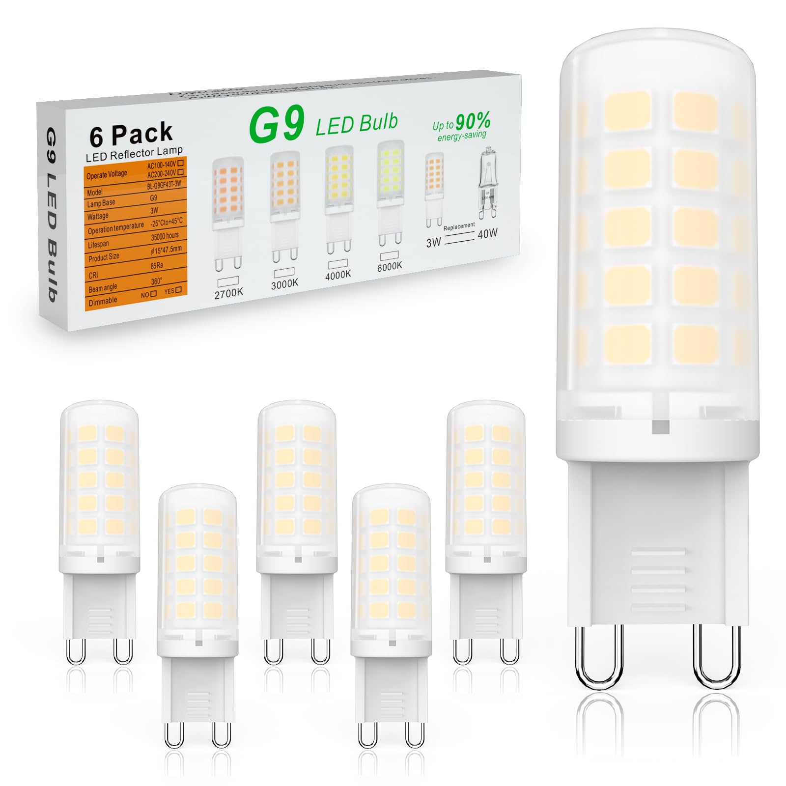 Baoming G9 Led Bulb 3W, 40 Watt T4 G9 Halogen Equivalent, 3000K Soft Warm White, 120V No-Flicker, Non-Dimmable.Chandelier Lighti