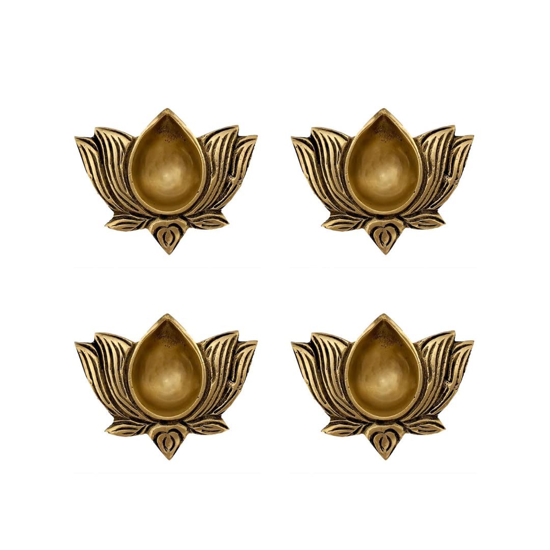 The Advitya Lotus Shaped Brass Diya for Puja/Kamal Brass Deepam/Deepak/Oil Lamp for Diwali Pooja/Diwali Unique Gift/Unique Home